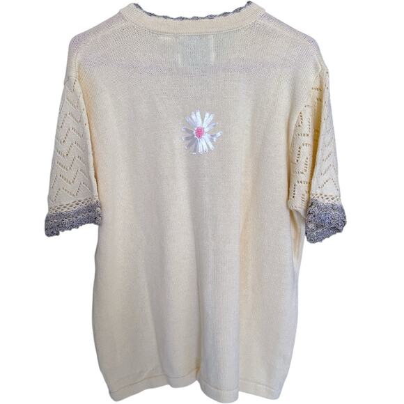 Storybook Knits Cardigan Sweater Size Large GrandmaCore Flowers Short Sleeve NWT - Picture 2 of 5